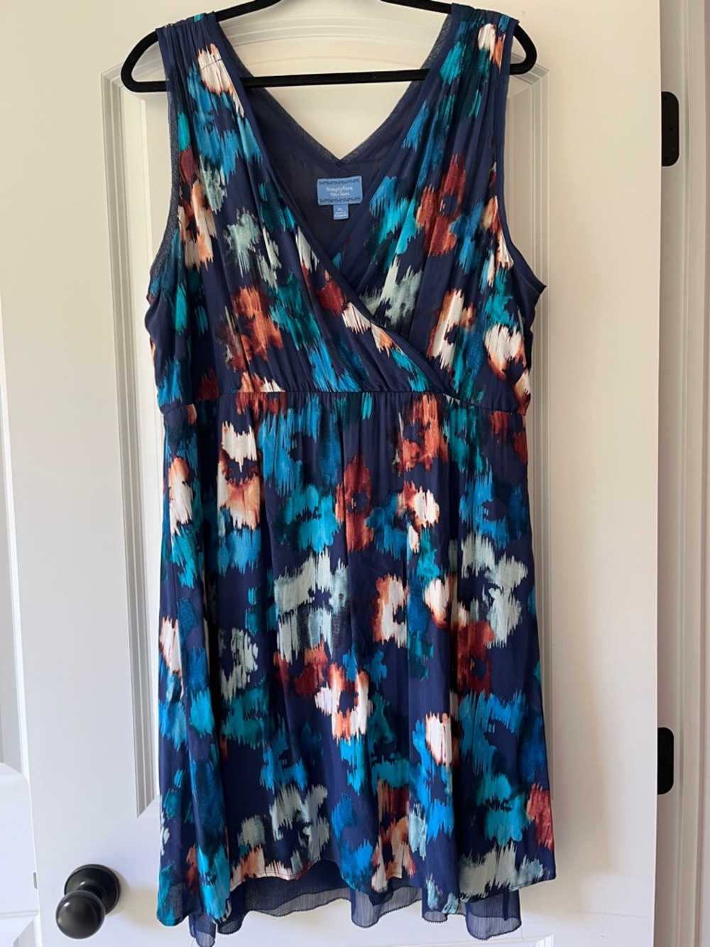 Simply Vera Vera Wang Navy Abstract-Print Midi Dress with Teal & Rust Accents